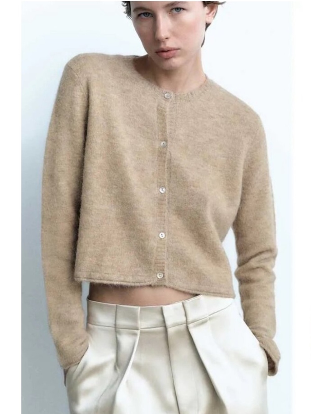Zara oatmeal alpaca wool blend cardigan M